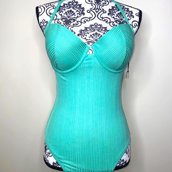 NWT Shade & Shore Green Teal UNDERWIRE BRA Halter 34D - Picture 1 of 5